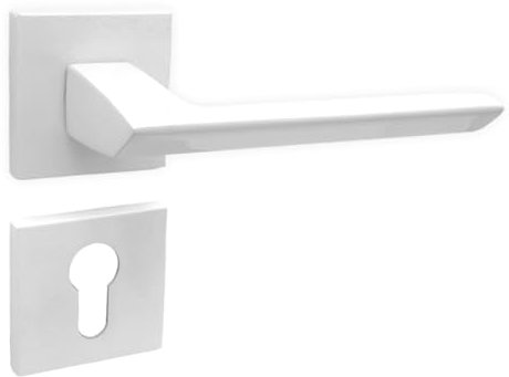 domino Elena QR Slim - Set di maniglie per porta bianche, con cilindro profilato, per porta di stanza, ufficio, cantina e interni, in alluminio, colore: bianco