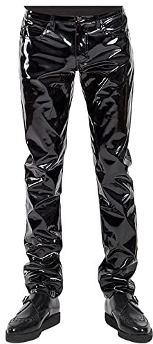 Ansenesna Lederhose Herren Lack Leder Lang Beine Hose Männer Lederoptik Vintage Regular Fit Hosen