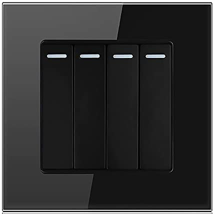 Interruptor de pared basculante de 1/2/3 bandas de 2 vías, blanco/negro/gris, interruptor de pared de 16 A (4 bandas de 2 vías), color negro