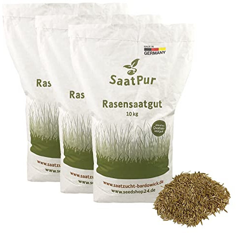 SaatPur® Rasensamen Berliner Tiergarten 30kg für ca. 1200 m², Mehrjährige Zierrasen Rasenmischung aus mehreren Rasenarten, meistens 4 bis 5, satt grün, Schmuckrasen für Neusaat + Nachsaat