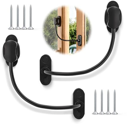Bwintech 2 Stück schwarz schlüsselloser Fensterbegrenzer, UPVC Fenster Sicherheitskabelschloss, begrenzt offene Räume, um Kinder sicher zu halten und Verletzungen und Diebstahl zu verhindern