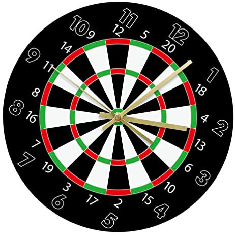 HOMSFOU Wanduhr Board Wall Clock Nicht Tickende Batteriebetriebene Hanguhr Game Darts Brett Wandkunst für Schlafzimmer Cottage Dekoration Batterie 12 Zoll ß ß ß ß Wanduhr ß