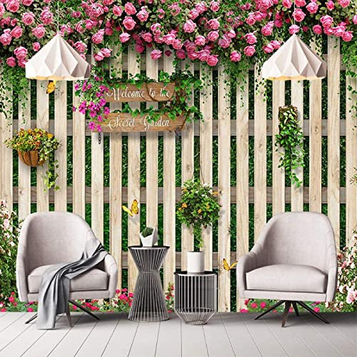Fototapete 3D Effekt Zaun Schmetterlings Blume Tapeten 3D Effekt Vliestapete Wohnzimmer Schlafzimmer Wandbilder Wanddeko