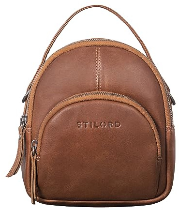 STILORD Polina Frauen Mini Daypack Leder XS City Backpack Tagesrucksack Klein Leder Stadtrucksack Kleine Handy Schultertasche Damen Casual Bag Farbe:Toretto - Dunkelbraun