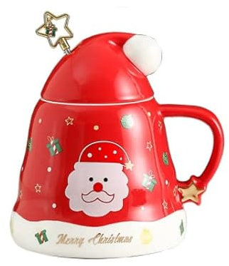 LUVYIMO Keramikbecher Weihnachtsbecher Weihnachtsgeschenkbecher Weihnachtswasserbecher Weihnachtskeramikbecher ​Löffel Mit Deckel (Navy blau)