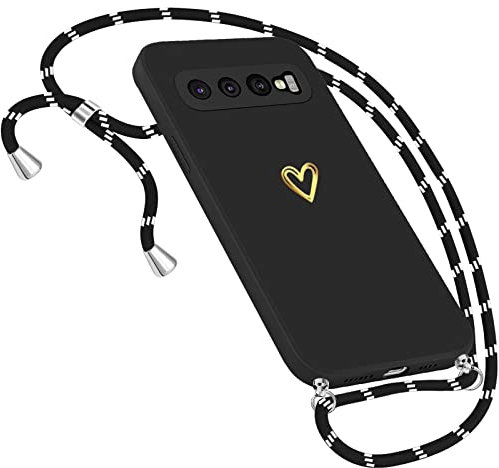 Neivi Handykette Hülle für Samsung Galaxy S10 Hülle Necklace, Herz Motiv Muster Handyhülle für Samsung Galaxy S10 Hülle mit Band Kordel zum Umhängeband Ultradünn Hülle für Samsung S10 (Schwarz)