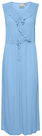 ICHI IHMARRAKECH SO DR10 Damen Freizeitkleid Kleid 100% Viskose Midikleid mit Schlitz V-Ausschnitt Ärmellos Regular-Fit, Größe:M, Farbe:Little Boy Blue (164132)