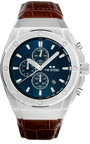 TW Steel CEO Tech Herren 44mm Quarzchronographenuhr mit braunem Lederarmband