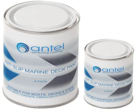 Antel Anti-Slip Marine Deck Paint - 1 Litre - Non Slip Epoxy Suitable for Boats, Decks, Steps - Wood, Metal, Concrete, Fibreglass, Plywood & Timber (Mid Grey)