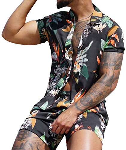 QWUVEDS Hosen Hemden Herren Sets 2-teilige Shorts Kurz & Bedruckte Ärmel Strand Sommer Herren Anzüge & Sets Anzug Rot