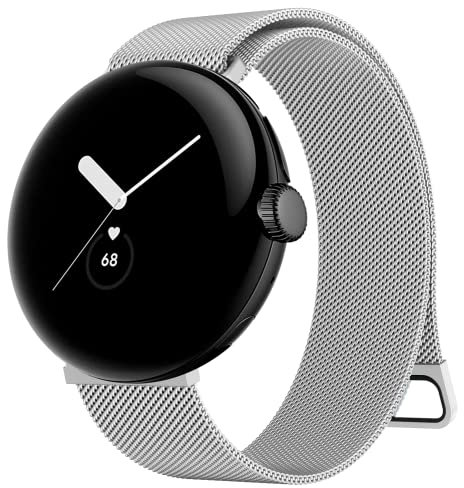 Tobfit für Google Pixel Watch Armband Google Pixel Watch 2 Armband für Herren Damen, Edelstahl Magnetisches Mesh Metall Ersatzbänder Kompatibel mit Google Pixel Watch 2/Watch 1(Silber)