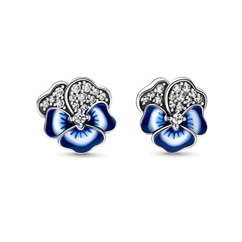 Ohrringe Silber 925 hängend für Mädchen, S925 Sterling Silber Ohrring double hoop mit Zirkonia, Ohrringe Schmuck für Hochzeitsgeschenke für Frauen (Ohrringe mit blauen Blumen)