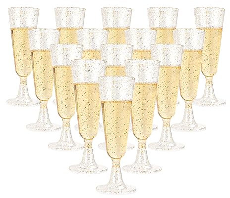 AKOLAFE 50er Set Sektgläser 150ml Plastik Sektgläser BPA-Frei Mehrweg Transparentes Sektglas Günstiger Sektkelch Stapelbare Champagnergläser für Hochzeiten, Geburtstage, Partys (Goldrosa)