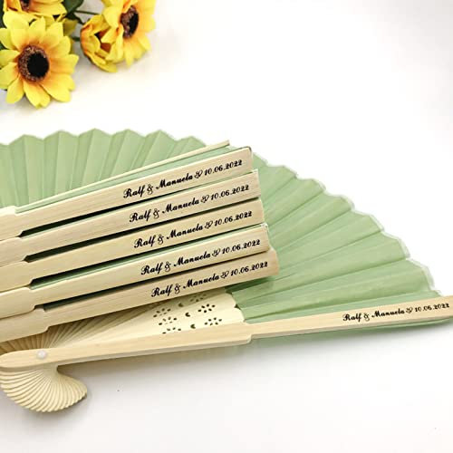 Ter Personalized Hand Fans,Personalized Wedding Favor Handheld Fans,Custom Folding Fans, Bulk Fans for Wedding,Decorative Folding Fans (Green,20 pcs)