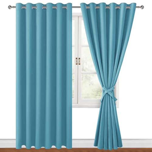 Hiasan Verdunklungsvorhänge mit Ösen,Blau Grün Blickdicht Vorhänge,2 Stück,228 x 228 cm (Breite x Höhe),weiche Schiebevorhänge für Schlafzimmer,Wohnzimmer usw.