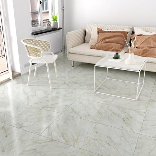 Yullpaper Vinylboden Fliesenoptik Graue Bodenfliesen Selbstklebend Grau Marmor Bodenaufkleber Fliesen für Bad Küche Wohnzimmer Waschbarer PVC Bodenbelag Selbstklebend 4 Stück PVC Fliesen 30cm X 30cm