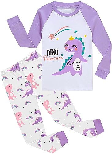 Little Hand Girls Dinosaur Pyjamas Toddler Kids Pjs Clothes Set 100% Cotton Long Sleeve T-Shirt Top & Trousers Sleepwear Nightwear 3-4 Years