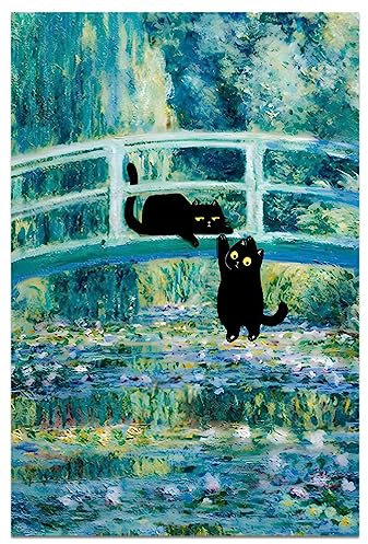 Geataych Vkyzqoj Leinwandbild, Motiv: schwarze Katze, berühmte Ölgemälde, Monet-Blumen, Poster, lustiger Blumendruck, Bauernhaus, ästhetische Raumdekoration für Wohnzimmer, Schlafzimmer, Badezimmer,