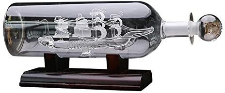 Barca a vela alla deriva bottiglia con base in legno 3D decorativo in vetro ornamento nave tavolo decorazione per la casa