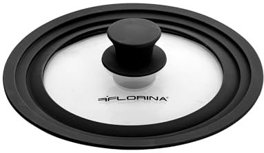 FLORINA Universal Topfdeckel 18/20/22 cm Durchmesser I CHILI Silikonring für Töpfe & Pfannen mit Dampfloch I Abgestuftes Randdesign I Hitzebeständiger Griff I Universal Glasdeckel I Platzsparend