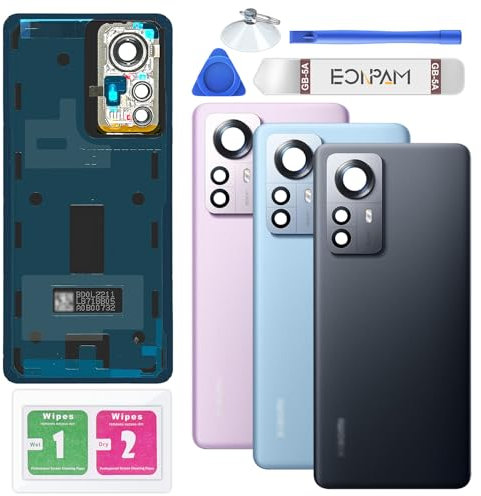 Eonpam Scocca Vetro Posteriore Sostituzione per Xiaomi 12 Pro Originale Coperchio Copribatteria con Vetro Fotocamera+Ricambio Kit(Grigio)