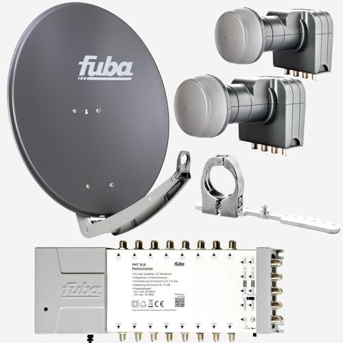 Fuba Sat Anlage 16 Teilnehmer - 2 Satelliten (z.B. Astra/Hotbird) | DAA 780 A Satellitenschüssel 80cm Alu anthrazit (Testergebnis: ausgezeichnet)* + 2X LNB + Multifeed + Multischalter 16 Teilnehmer