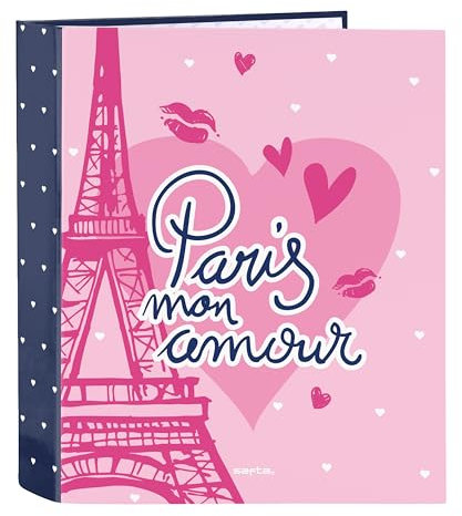 Safta Safta-M657 Paris-Ordner mit 4 Ringen, ideal für Kinder unterschiedlichen Alters, bequem und vielseitig, Qualität und Widerstandsfähigkeit, 27 x 6 x 33 cm, Marineblau/Rosa, Standard (532244657),
