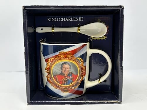 Royal Commemorative Ceramic Mug With Bag Queen Elizabeth II & King Charles III - 10oz Multicolor Coffee & Tea Cup With Unique Spoon - Memory Of Queen Elizabeth II & Home Decor (King Charles III)