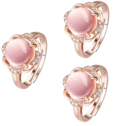 PACKOVE 3st Vergoldete Ringe Ring Aus Roségold Ring Aus Rosenquarz Ringe Für Mädchen Mädchenringe Mädchen Klingeln Diamant-ring Freundin Geschenk Ringe Schmuck Hibiskus-stein Rosa