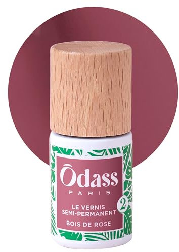 Odass Paris - Le Vernis Semi-Permanent Teinte Bois de Rose - Application Facile à la Maison - Sans HEMA, Vegan, Cruelty Free, Sans Gluten - Rose - Fabriqué en France, à base d’Ingrédients Biosourcés
