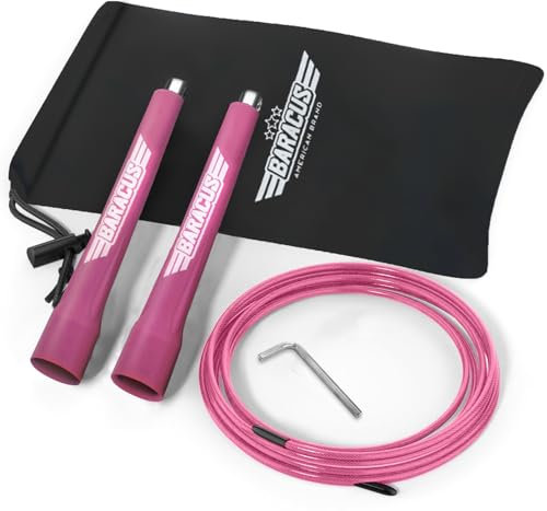 BARACUS Crossfit-Springseil, professionelles Springseil, Boxen, MMA, UFC Endurance, Springseil für Damen, Herren und Kinder, doppeltes Under Crossfit, ohne Verheddern, PVC Jump Rope (Pink)