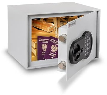 Konsmetall - Tresor für Zuhause Kolibri 2.0 20 T, Safe Tresor Elektronisch, Möbeltresor 20,3 x 29,6 x 21,3 cm, Tresor-Box mit Elektronisches Codeschloss, Einbruchhemmender Rahmen - Lichtgrau