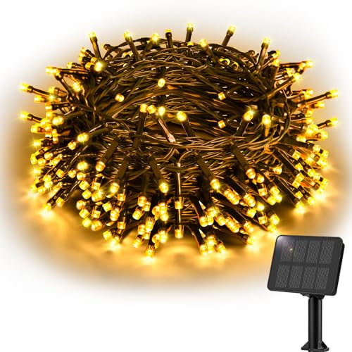 Etopgo Solar Lichterkette Aussen 12M 120LED Lichterkette Außen Solar Warmweiß IP65 Wasserdicht 8 Modi Solarlichterkette Außen Wetterfest für Garten, Balkon, Terrasse, Hof Innen/Außen Dekorationen