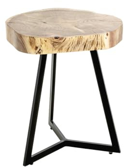 HAKU runder Beistelltisch akazie schwarz Massivholz schwarzes Metall Gestell Sofatisch Couchtisch rund - Maße: H 50 x Ø 45 cm Style: Urban Collective