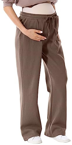 Pantalon de jogging long en coton pour femme enceinte - Jambes larges - Pantalon de loisirs - Cordon de serrage - Pantalon de jogging élastique - Pantalon de sport - Pantalon de yoga élégant, marron,
