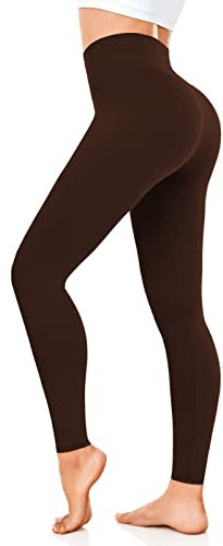 FuelMeFoot Leggings Damen High Waist Blickdicht Leggins mit Bauchkontrolle Slim Fit Angenehm Weiche Elastische Sportleggings.1 Pack-09-braun S/M