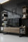 Dmora - Meuble TV Ananke, Buffet de Salon, Armoire Basse pour TV, Base Murale de Rangement, 180x30h48 cm, Noyer et Noir