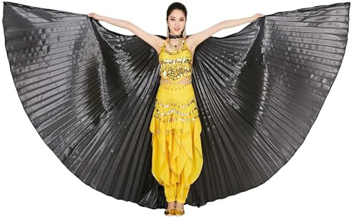 MUNAFIE Unisex Isis Flügel für Erwachsene Bauchtanz Flügel Umhang mit Stöcke Halloween Kostüm Bauchtanz Kostüm Damen für Karneval Cosplay Party Schwarz