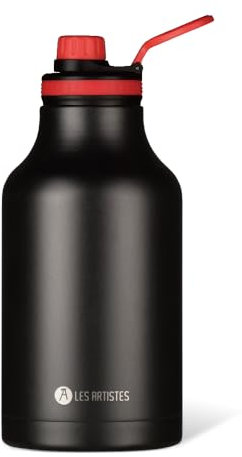LES ARTISTES Paris A-2344 Bottle'Up 2.0, Thermos 2 litres, Gourde isotherme sans BPA, Réutilisable, Garde au chaud 12h et au froid 24h, Acier Inoxydable, Design Black