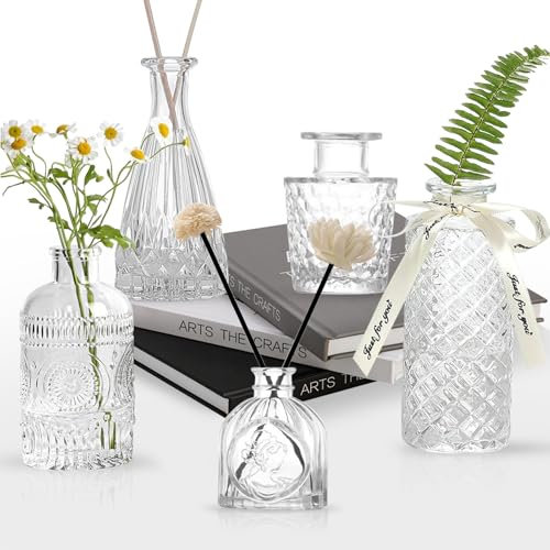 5 Jarrones de Cristal - Jarrones para Flores Jarrones Decorativos no Incluye Flores, Jarrón Cristal para Decoracion Habitacion, Centros Decorativos de Mesa y Decoracion Salon