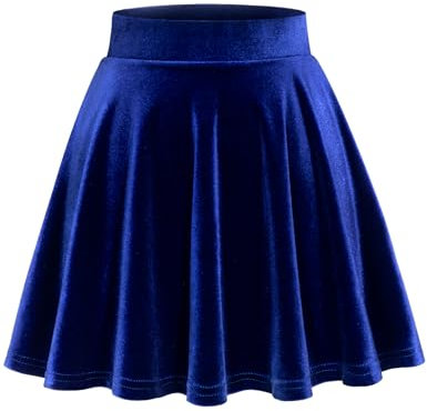 DRESSTELLS Damen Samt Rock Mini Skater Röcke Vielseitige A-Linie Basic Stretch Ausgestellte Casual Faltenrock Royal Blue S