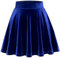 DRESSTELLS Damen Samt Rock Mini Skater Röcke Vielseitige A-Linie Basic Stretch Ausgestellte Casual Faltenrock Royal Blue S