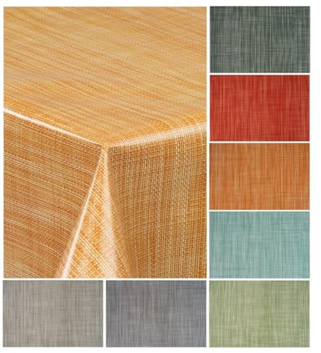 laro Wachstuch-Tischdecke Wachstischdecke Gartentischdecke Leinenoptik, Muster:Leinenoptik Mango Gelb, Größe:140x400