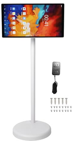Xiuganpo Televisor con Pantalla Táctil de 21,5 Pulgadas, Resolución 4G 64G Full HD 1920x1080, TV Móvil Inteligente de Pie con ángulo Ajustable y Rueda Silenciosa Oculta, Cámara de