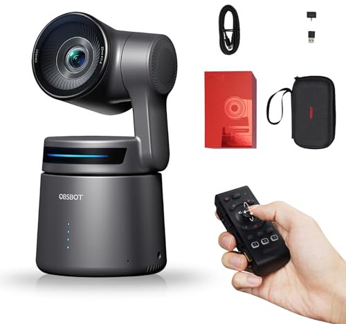 OBSBOT Tail Air Combo mit Smart Remote, 4k/30Fps, 1080P/60Fps, 4K Webcam AI Tracking PTZ-Kamera mit NDI-Unterstützung, intelligente App, HDMI/USB-C Videokamera für Streaming, Kirche, Sport