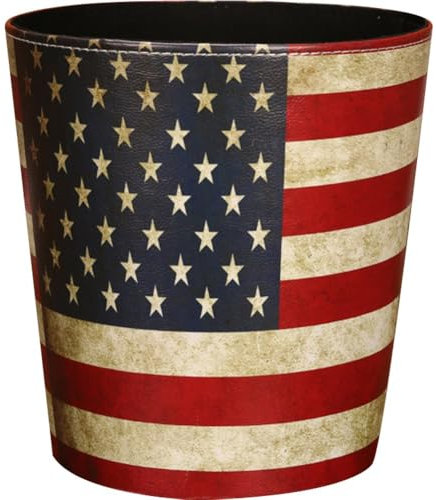 Europäischer Stil, Leder-mülleimer, Amerikanische Flagge, Muster, Mülleimer, Großes Fassungsvermögen, Papierkorb Ohne Abdeckung Für Zuhause
