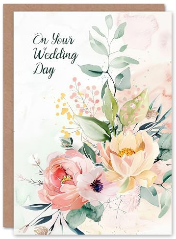 Artery8 Elegant Flower Bouquet Light Floral Watercolour Blank For Him Or Her Art Wedding Card