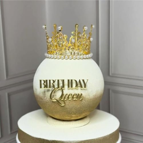 Birthday Queen Cake Topper, Acrylic Gold Queen Birthday Cake Side Decoration, Women Girls Birthday Decor Party Supplies