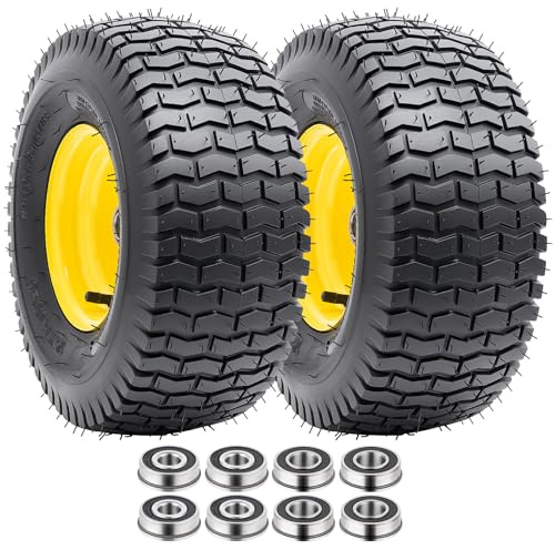 PaoWin Lot de 2 pneus et roues 15x6.00-6, pneus de rechange 15 pouces avec roulements de 3/4 pouce, pneus sans chambre à air 15x6.00-6 compatibles avec brouettes, chariots, wagons, pneus pour chariots