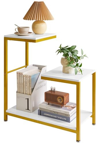 Aibiju Table d'Appoint en Forme de G, Table d'Appoint de Canapé, Tables d'Appoint d'angle pour Salon, Canapé, Chambre à Coucher, Support de Fleurs de Balcon, Blanc YD-TM053W